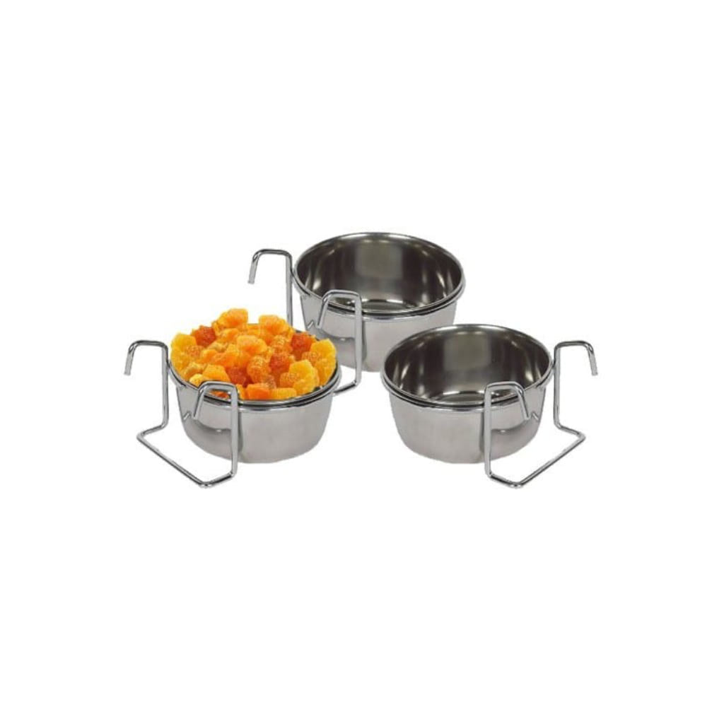 Three Deluxe Stainless Steel Feeding Cups Plus Papaya & Mango Chunks